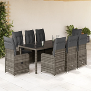 vidaXL Set Bistrò da Giardino 9 pz con Cuscini in Polyrattan Grigio