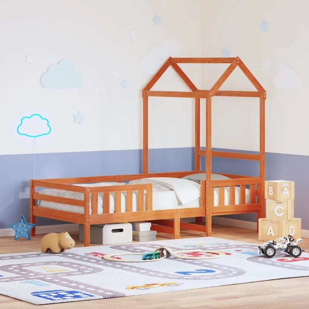 Giroletto con Tetto-Struttura Letto Cera 80x200 cm Legno Massello Pino