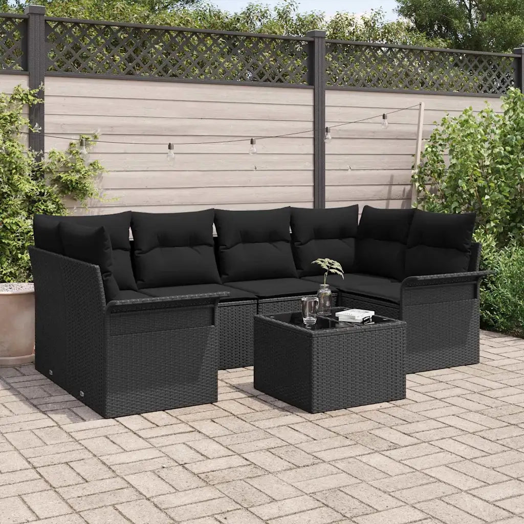 Set Divano da Giardino 7 pcs Nero 55 x 55 x 37 cm polyrattan 3353932