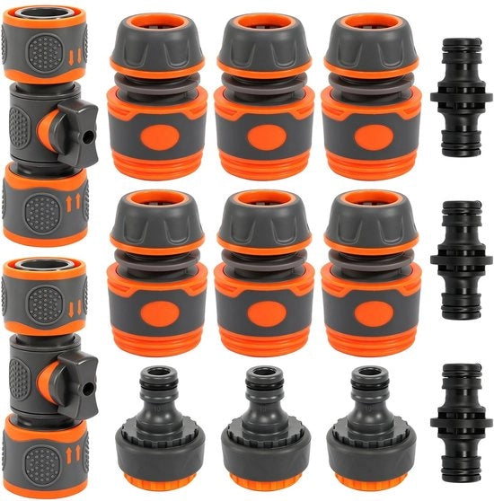 Impianto di giunzione per tubi 1/2 pollici - Set di connettori per tubi 14 pezzi - Impianto di connessione per tubi - Giunzione per tubi - Connettore per allungamento di tubi - Fitting per acqua esterno - Impianto di connessione per tubi esterni
