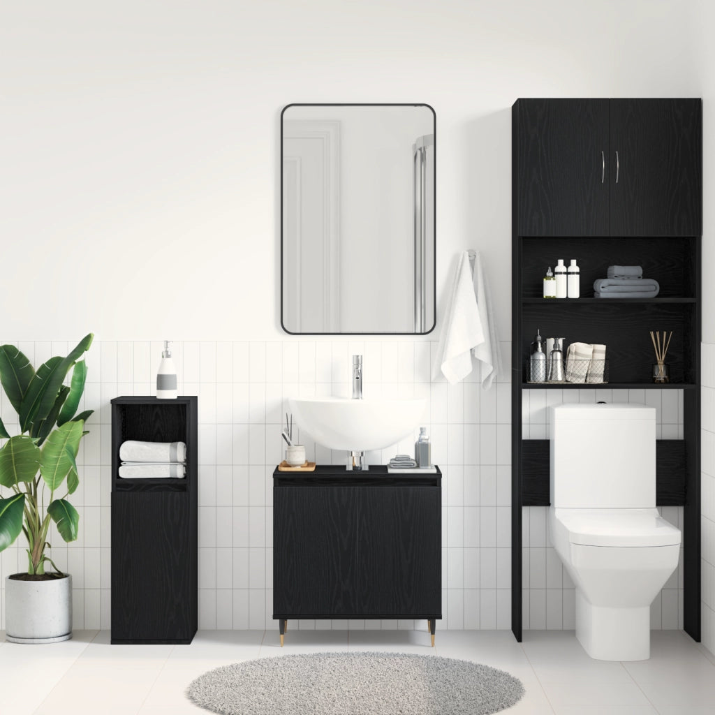 Mobile Lavabo da Bagno Rovere Nero 58x33x60 cm Legno Ingegnerizzato