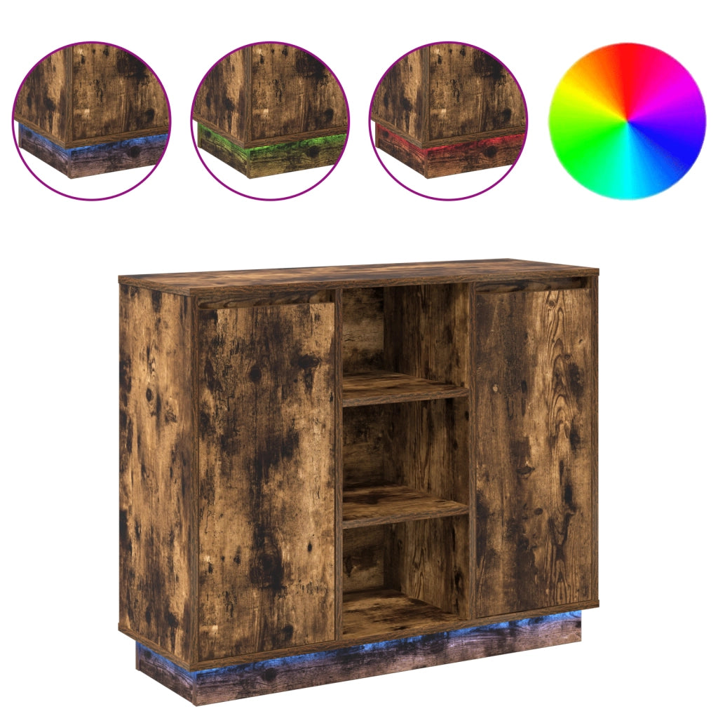 Credenza con LED Rovere Affumicato 90x32x75 cm Legno Compresso