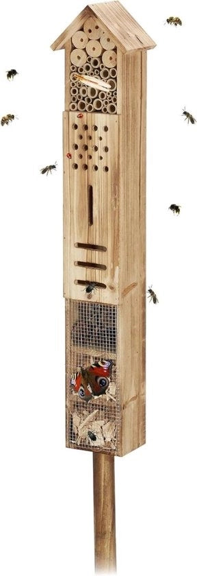 Hotel per api su palo in legno casa per insetti giardino 150 x 155 x 11 cm contenitore per nido api naturale - grande formato hotel per insetti