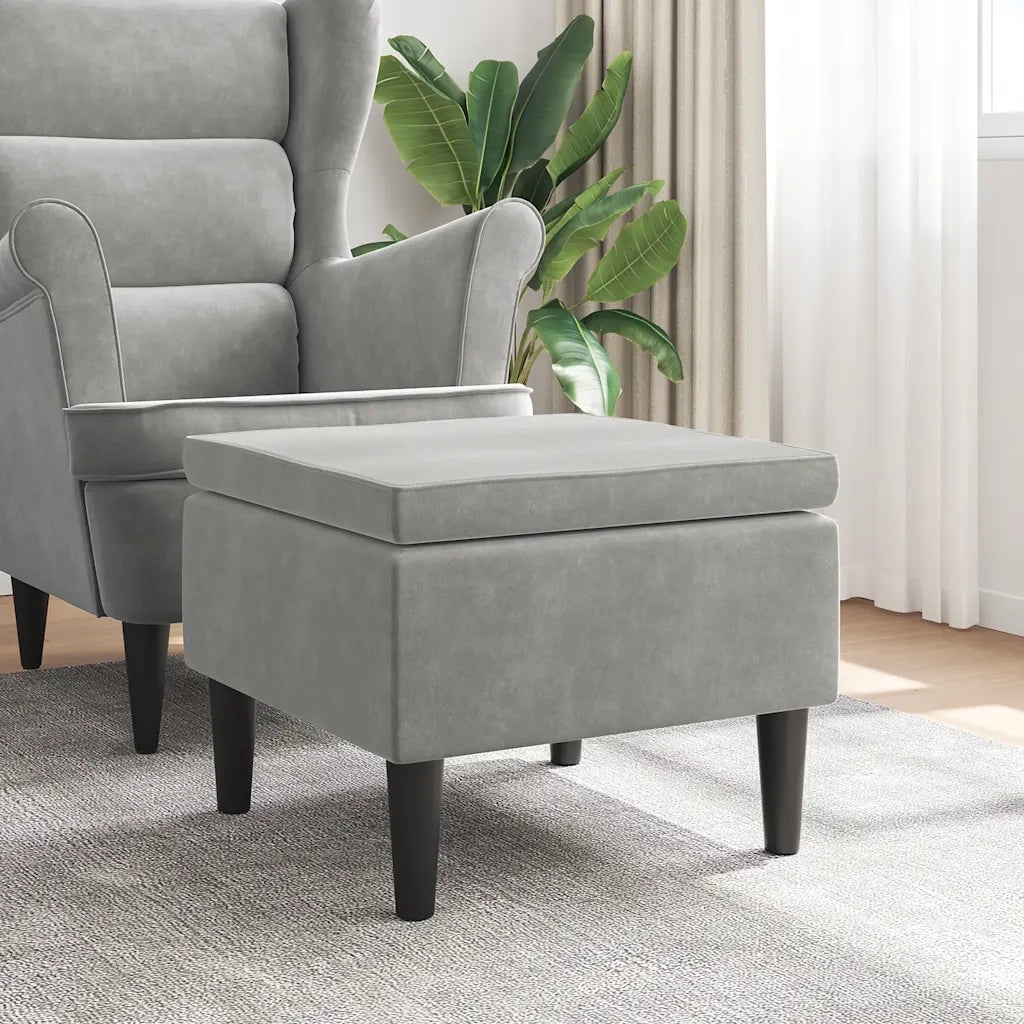 Sgabello con Gambe in Legno Grigio Chiaro Velluto CFW7406367