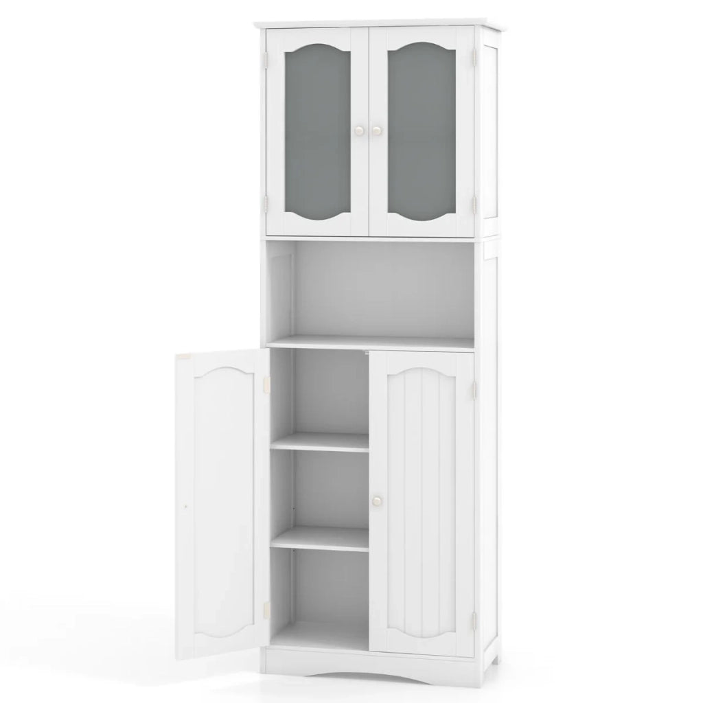 Mobile contenitore alto 60 x 30 x 164 cm con 2 ante in vetro satinato design moderno e ripiani regolabili in MDF bianco 20_0010232