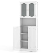 Mobile contenitore alto 60 x 30 x 164 cm con 2 ante in vetro satinato design moderno e ripiani regolabili in MDF bianco 20_0010232