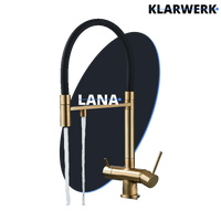 Lana | Rubinetto allungabile nero oro a 3 vie |Miscelatore cucina per acqua potabile in acciaio inossidabile - Girevole a 360° | Filtra 3 connessioni