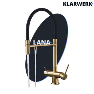 Lana | Rubinetto allungabile nero oro a 3 vie |Miscelatore cucina per acqua potabile in acciaio inossidabile - Girevole a 360° | Filtra 3 connessioni