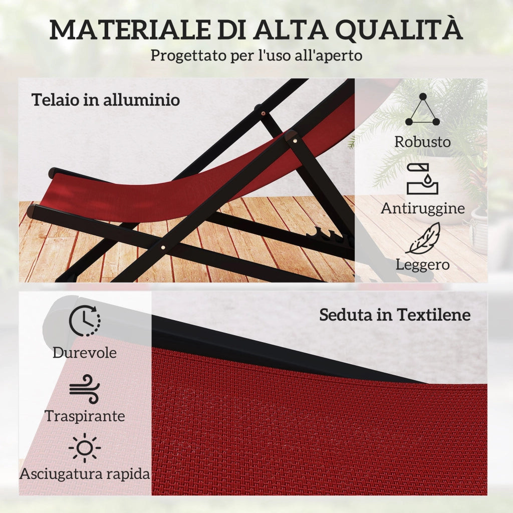 Set 2 Sedie Pieghevoli Reclinabili ¨C zephmum ¨C Alluminio, 100x60x85 cm, Rosso