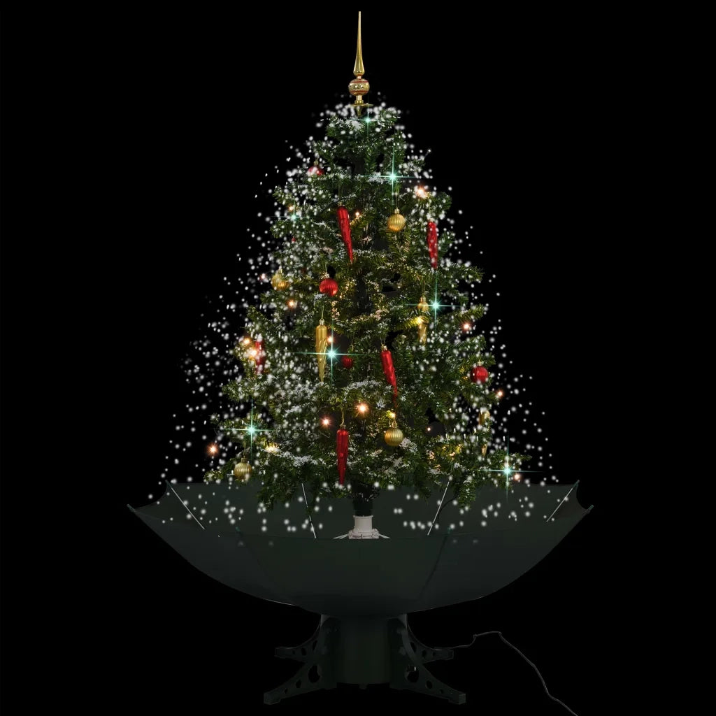 Albero di Natale | Decorazioni natalizie con Neve e Base a Ombrellone Verde 140 cm