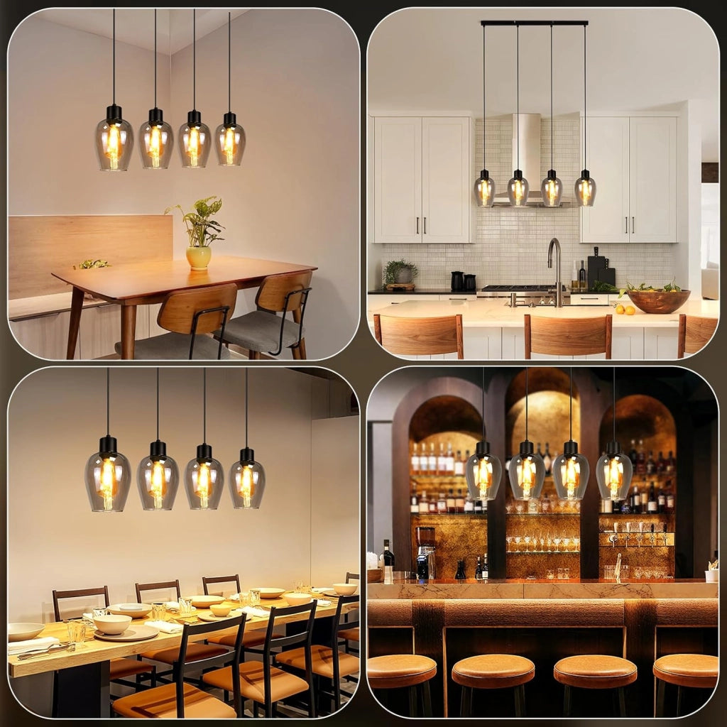 ZMH Lampada a Sospensione 4 Luci Vintage Vetro E27 per Sala da Pranzo Isola Cucina Soggiorno Senza Lampadina