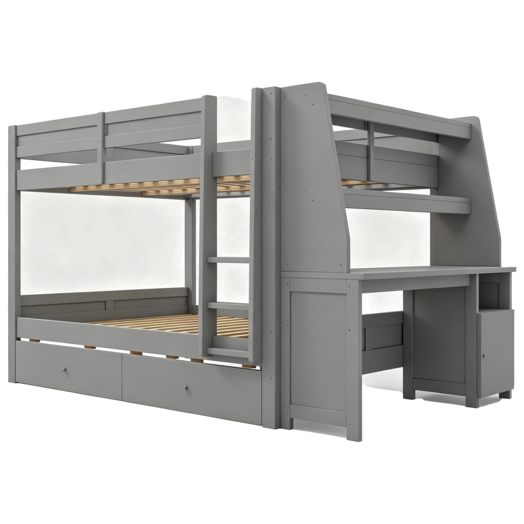 Letto a castello 140x200 cm con scrivania e contenitore in legno grigio
