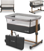 Letto a scomparsa con funzione di oscillazione e regolazione di altezza a 5 livelli - comprensivo di parete laterale, borsa trasportabile e ruote - materasso inclinato - per posizionamento sotto angolo - ripiegabile - Co Sleeper