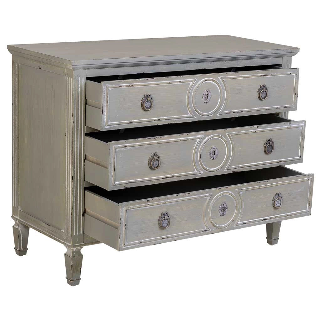Cassettiera in legno con 3 cassetti grigio 102x46x80h cm