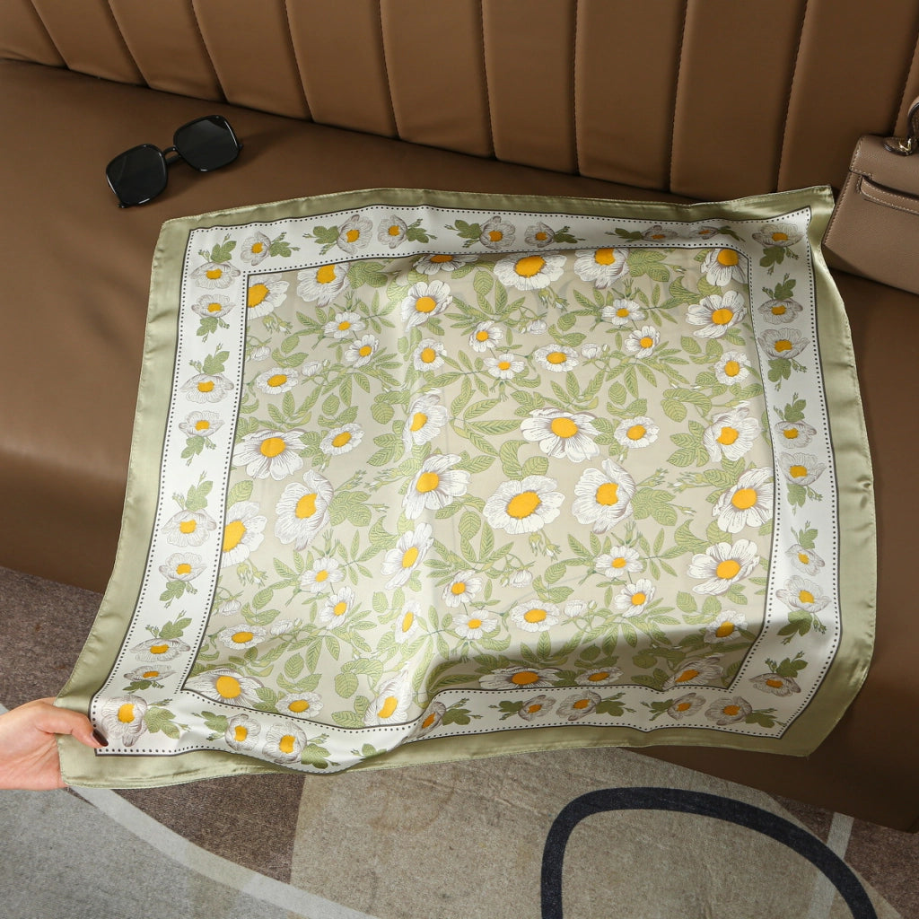 Sciarpa da donna in seta verde stampata, stile coreano, alla moda e versatile, sciarpa/fascia per il collo decorativa.