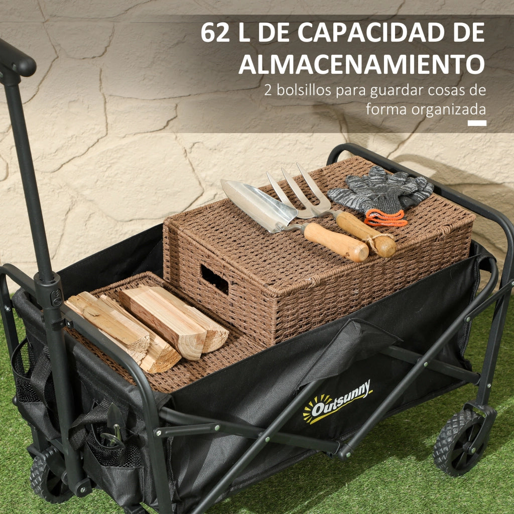 Carrello da Giardino Pleghevole con Ruote ¨C zephmum ¨C 64x42x27 cm Nero