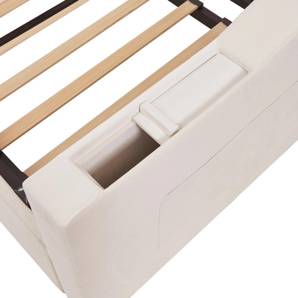 DESMIU Litto semplice 90 × 190 cm 1 posto con USB, Type-C e vani portaoggetti, senza materasso, in velluto, beige