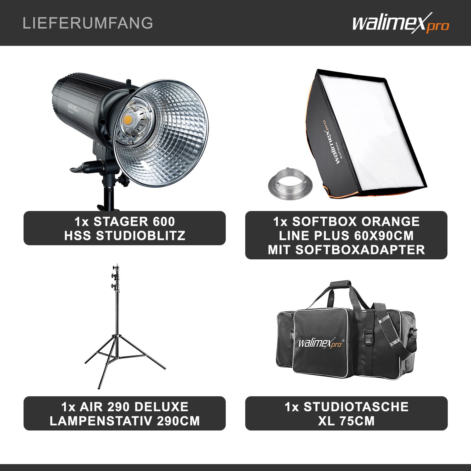 Stager 600 HSS set flash fotografico da studio, luce LED da 600 W per foto e video, con softbox stativo luci e accessori