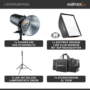 Stager 600 HSS set flash fotografico da studio, luce LED da 600 W per foto e video, con softbox stativo luci e accessori