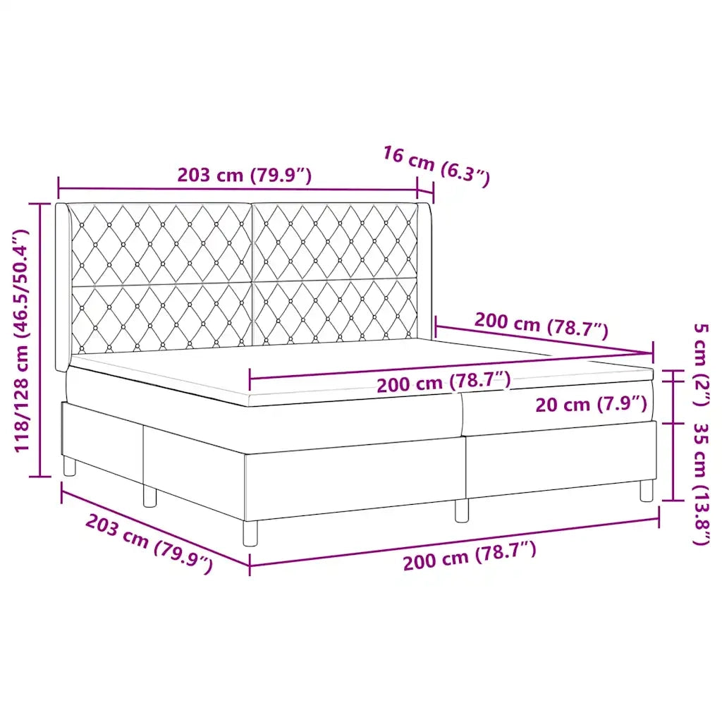 Letto a molle con materasso Blu Scuro 200 x 200 cm Velluto 3340896
