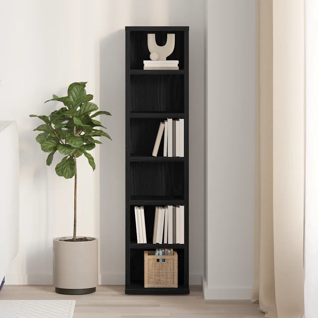 Mobile Porta CD Rovere Nero 21x20x88 cm in Legno Multistrato 862421