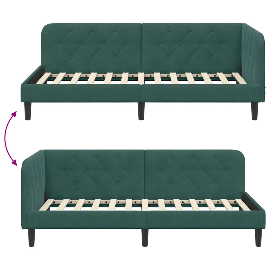 Cornice del letto ad angolo Verde Scuro 90 x 190 cm Velluto