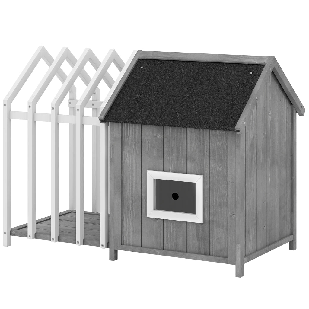 Casetta per cani esterno in legno con terrazza e porta a lamelle ¨C zephmum ¨C 106x62.5x80.5 cm grigio