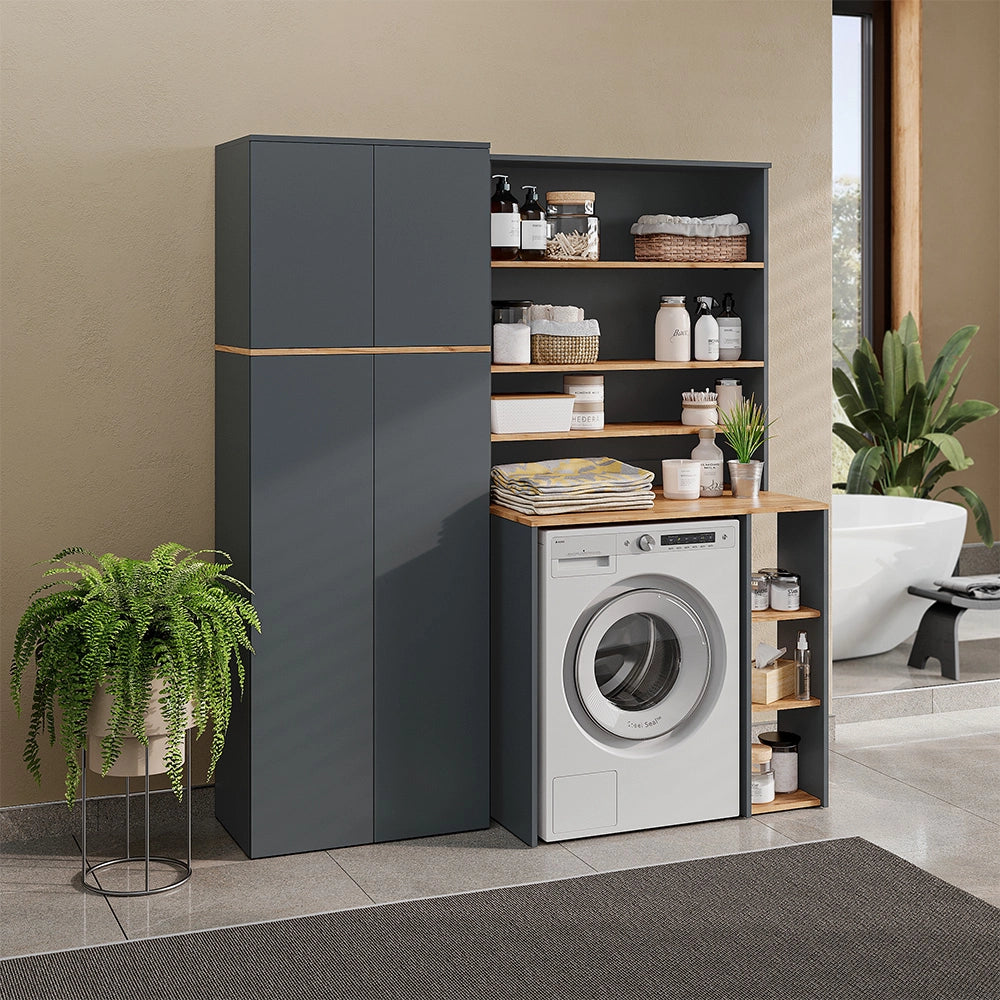 Armadio alto Viktor Antracite/Rovere dorato 68 x 188.6 cm con 8 scomparti chiusi Vicco