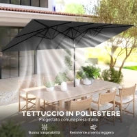 Ombrellone Doppio Inclinabile e Regolabile con Cordicella, in Poliestere e Metallo, 150x295x170-214 cm, Grigio