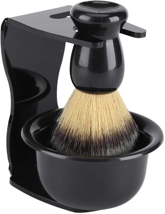 Set di spazzola da barba - Set completo per uomo - Spazzola da barba e supporto - Spazzola da barba classica per uomo - 3 in 1 set professionale da barba - Regalo - Nero