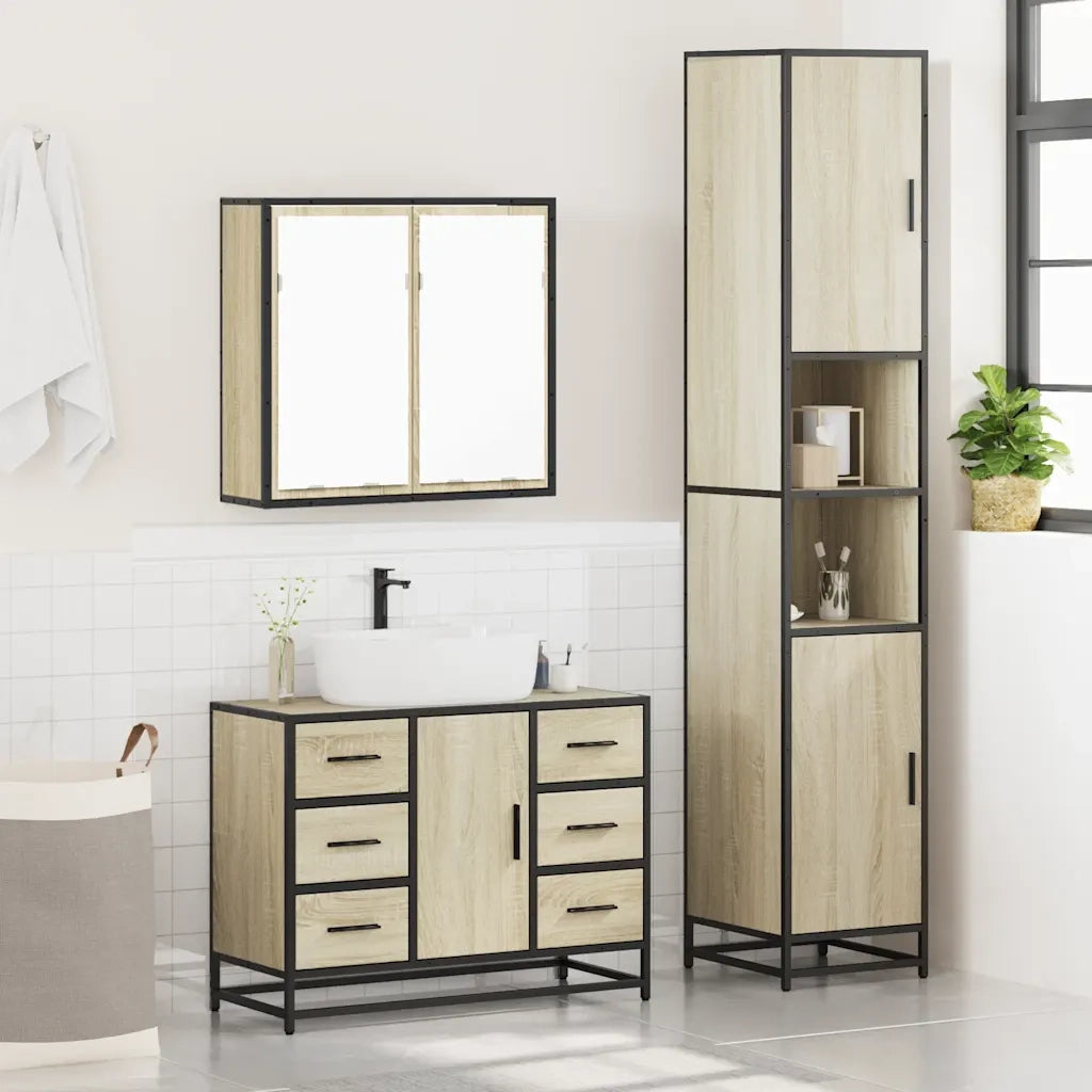 Set Mobili da Bagno 3 pz Rovere Sonoma in Legno Multistrato 3301081