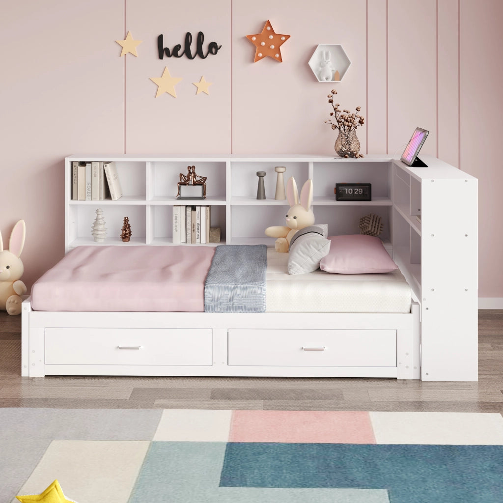 LETTO multifunzione 90/180x190 cm in legno bianco con contenitore