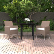 Set da Pranzo da Giardino 3 pz con Cuscini Polyrattan e Vetro 3099703