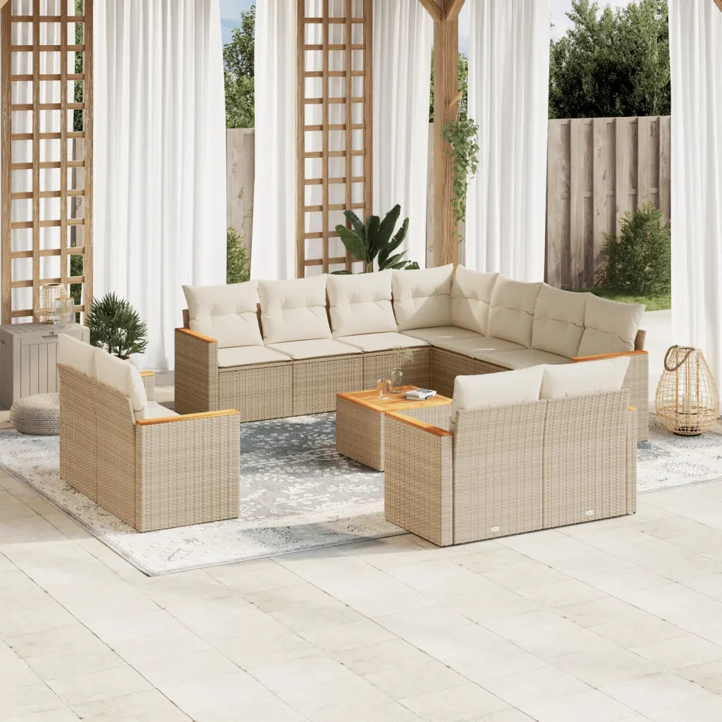 Set Divani da Giardino 12 pz con Cuscini Beige in Polyrattan 3258908