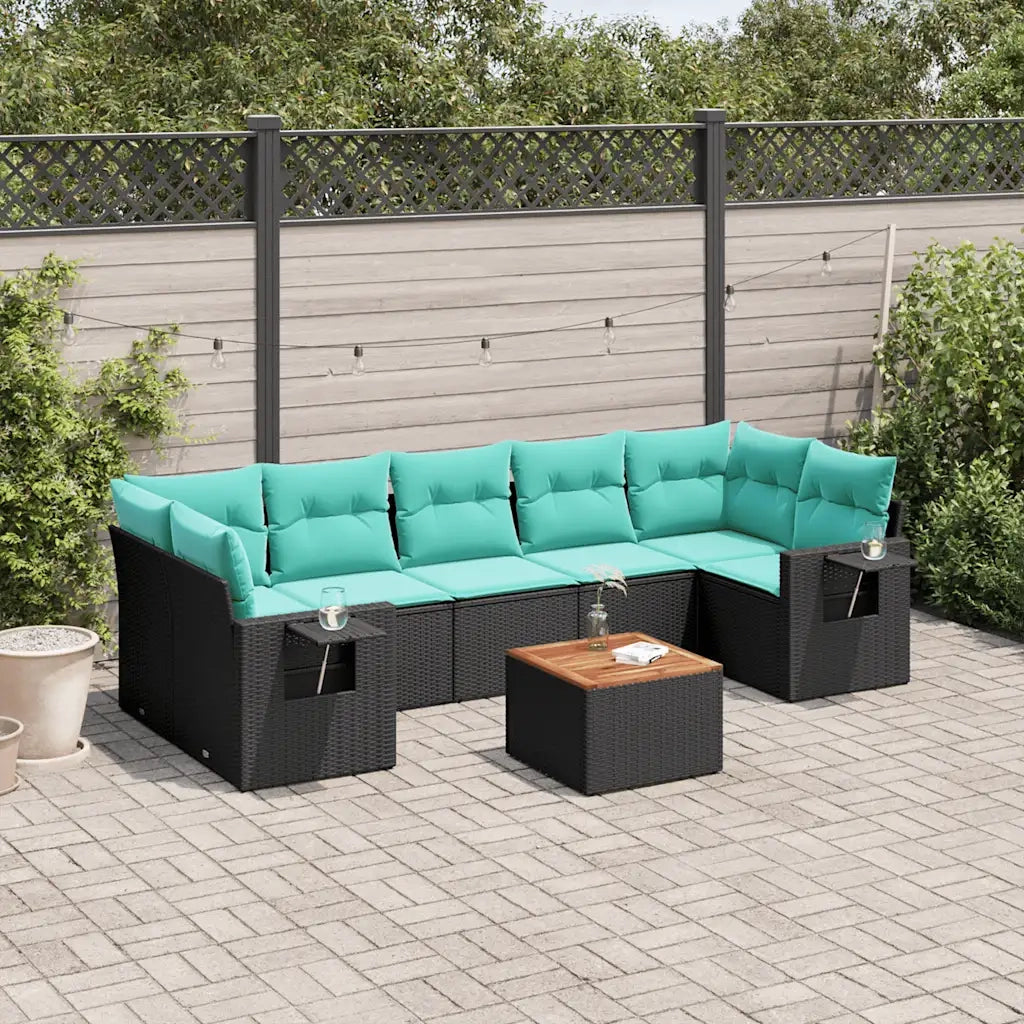Set Divani da Giardino 8 pz con Cuscini Nero in Polyrattan 3224475