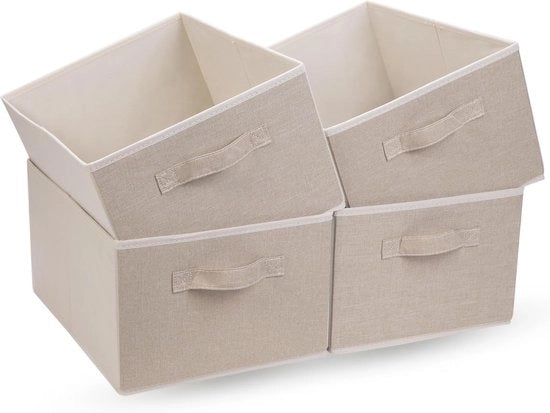 Scatola di archiviazione - 4 pezzi - pieghevole - grande capacità - con maniglie - 39D x 29B x 20H centimetro - Carta, Lino - Beige