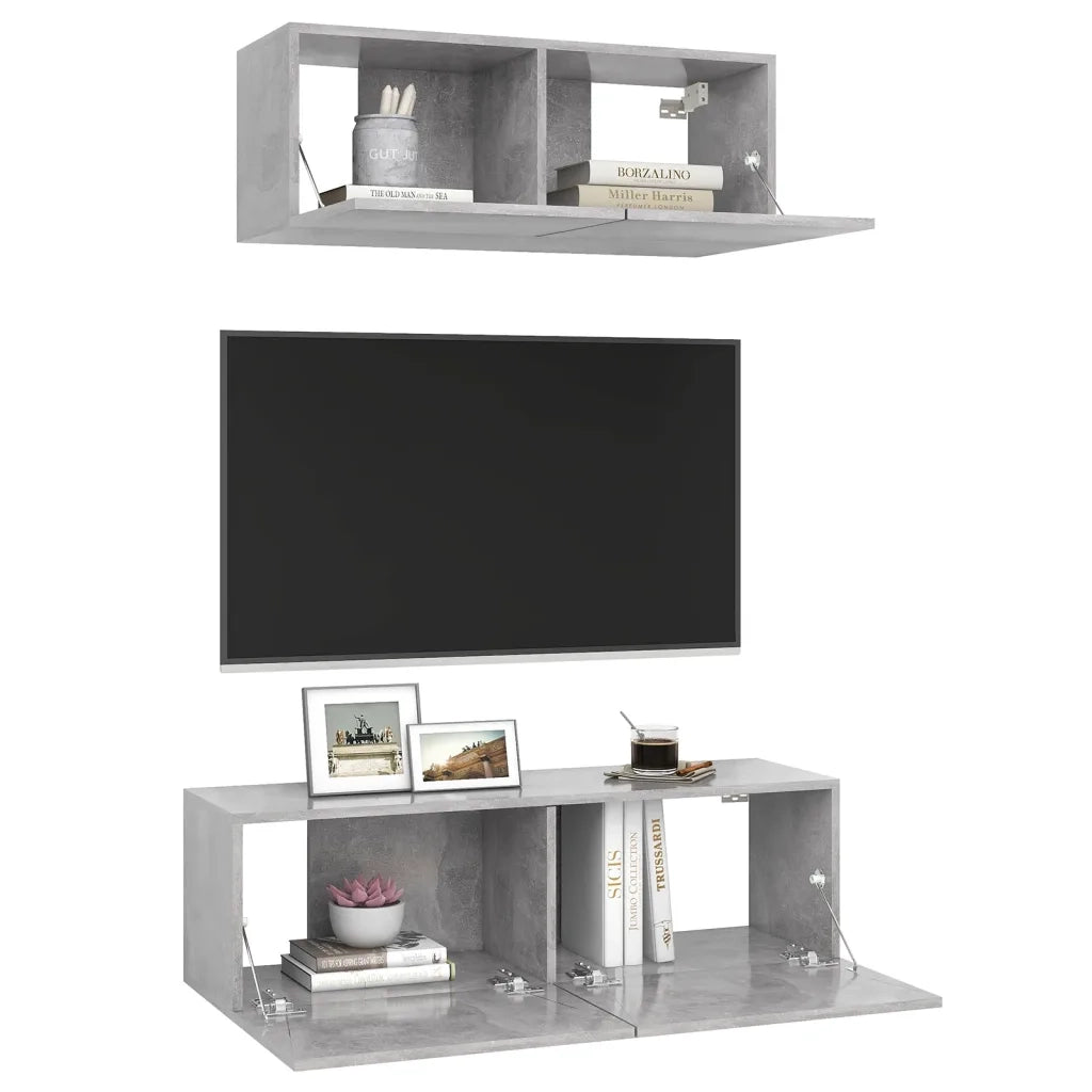 Set di Mobili Porta TV 2 pz-Credenza TV-Console TV Grigio Cemento in Legno Multistrato