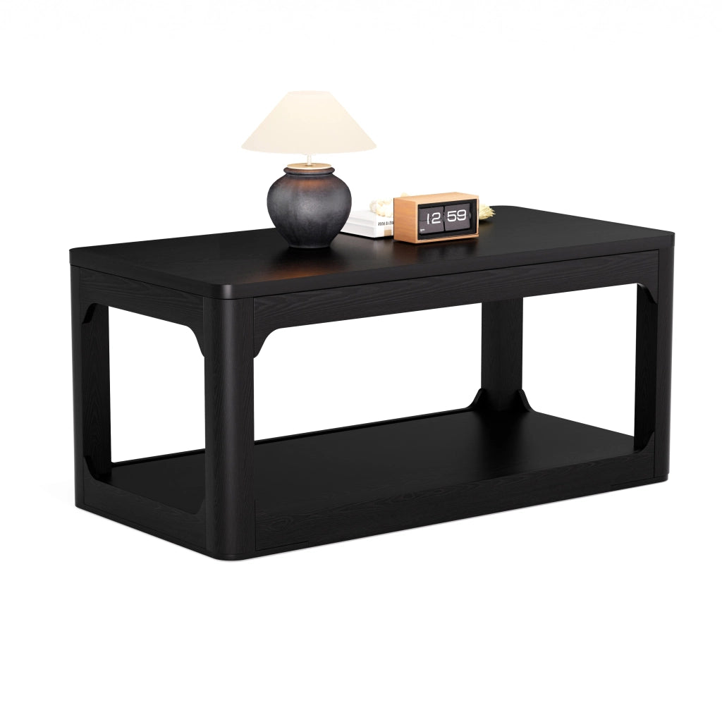 Tavolino da caffè con 2 ripiani - per soggiorno - in MDF - 100×50×44.5 cm - nero