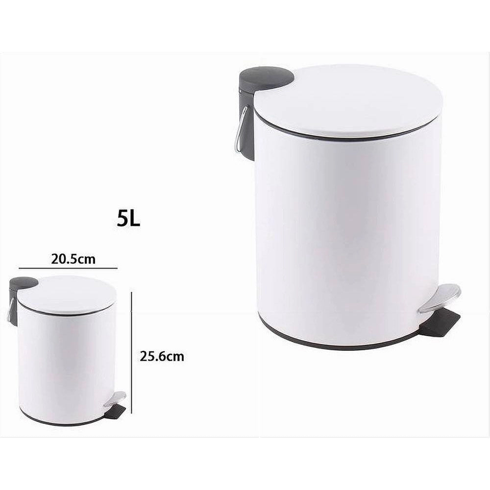 Trade Shop - Pattumiera Acciaio Pedale 5 Lt Bidone Cestino Spazzatura Bagno Casa Bianco 87450 -
