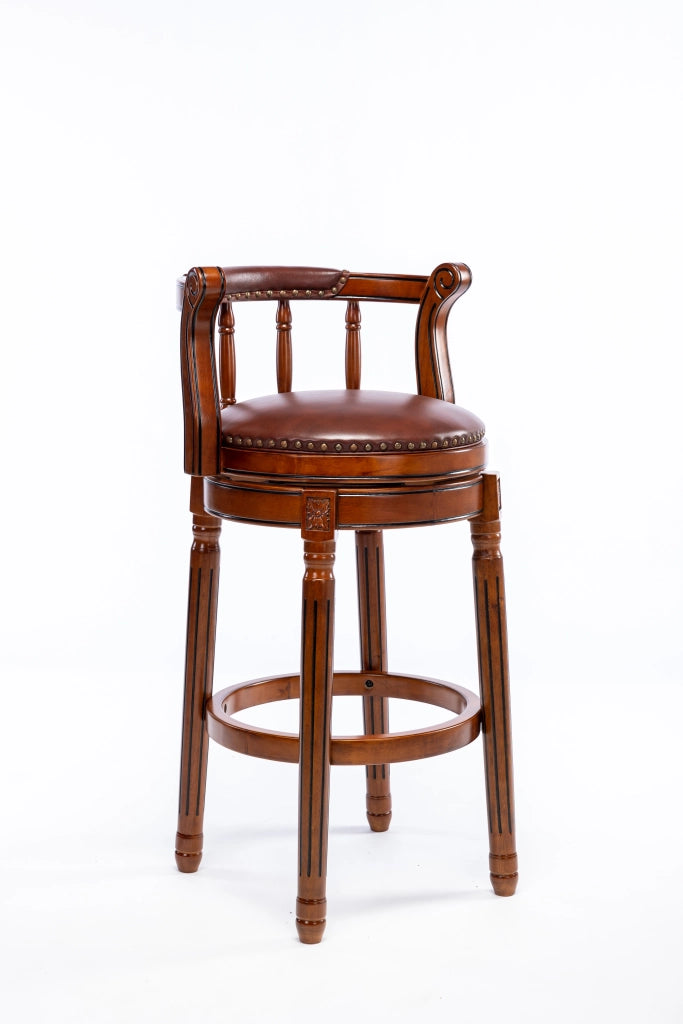 Sgabello da Bar Girevole con Schienale in Pelle e Legno ¨C MINIMAL ¨C Nero/Marrone