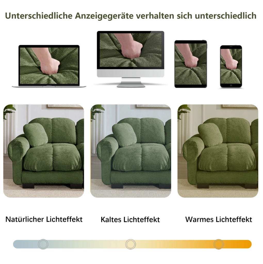 Divano modulare angolare a U in chenille verde 330x149x90 cm con pouf mobili