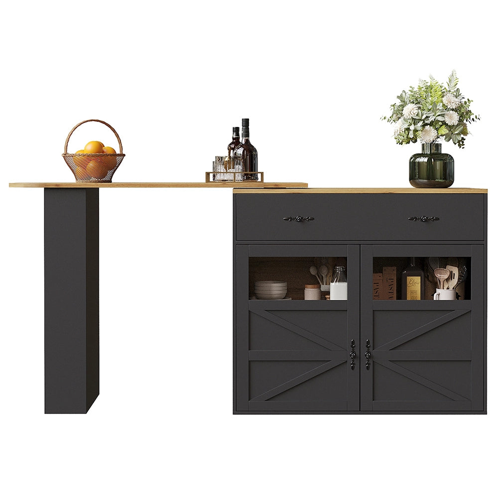 Tavolo Bar Estendibile - Xylo - 138-204??39??104 cm - Nero con Ripiani