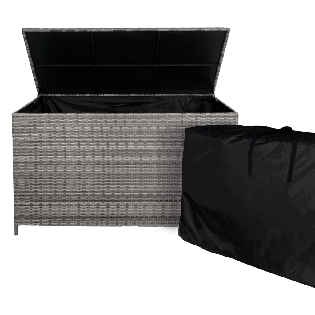 Set d'angolo in rattan e box da giardino Grigio Grande Cuscino Cassapanca 582L Outdoor