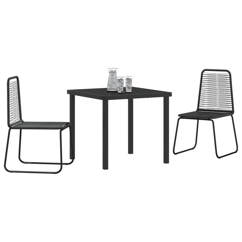 Set da Pranzo da Giardino 3 Pezzi in Rattan Poli Nera