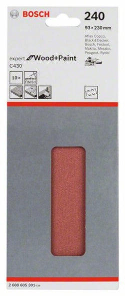 2608605301 - Set 10 Fogli abrasivi C430, 93 x 230 mm, P240 , EXPERT for LEGNO+VERNICE