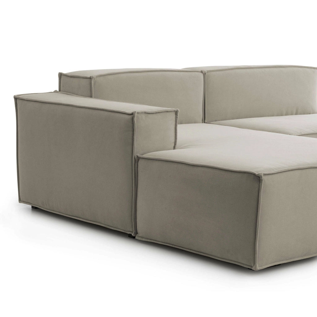 Divano fisso Alganibra, Divano componibile a 3 posti con penisola sinistra, Made in Italy, SofÒ  moderno in tessuto, Cm 300x170h70, Tortora