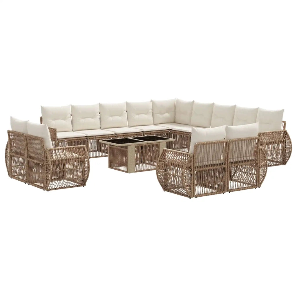 Set Divano da Giardino 14 pz Beige e Bianco Crema polyrattan 3437031