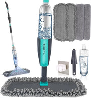 Asciugamano Spray per Pulizia del Pavimento - Bagnato/Secchio - Rotazione 360 Gradi - Polvere Casa Cucina - Pavimento in Legno Duro - Mop Pianale - Fusto Ricaricabile 360ML - 4 Pannelli Microfibra - Scopa per Pavimenti
