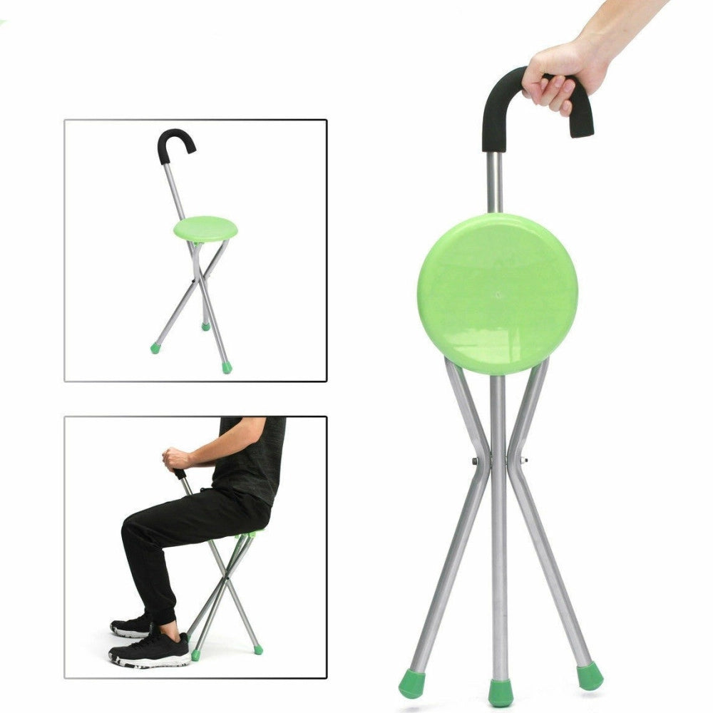 Trade Shop - Bastone Da Passeggio Treppiedi Con Sedia Sgabello Anziani Campeggio -