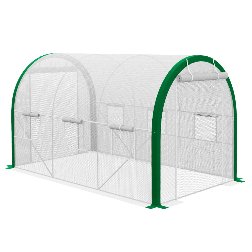 Serra tunnel in telo 358 x 210 x 210 cm con porta avvolgibile, acciaio zincato, bianco